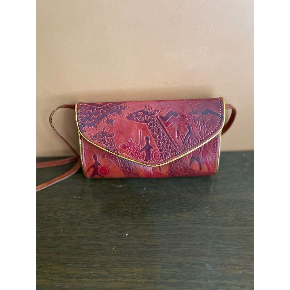 Vintage Giraffe Leather Crossbody Bag Hand Painted boho Mediterranean Trading Co